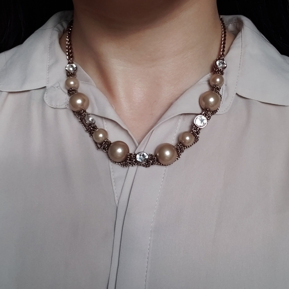 Givenchy Bronze Faux Pearl Rhinestone Chain Necklace - Picture 10 of 10
